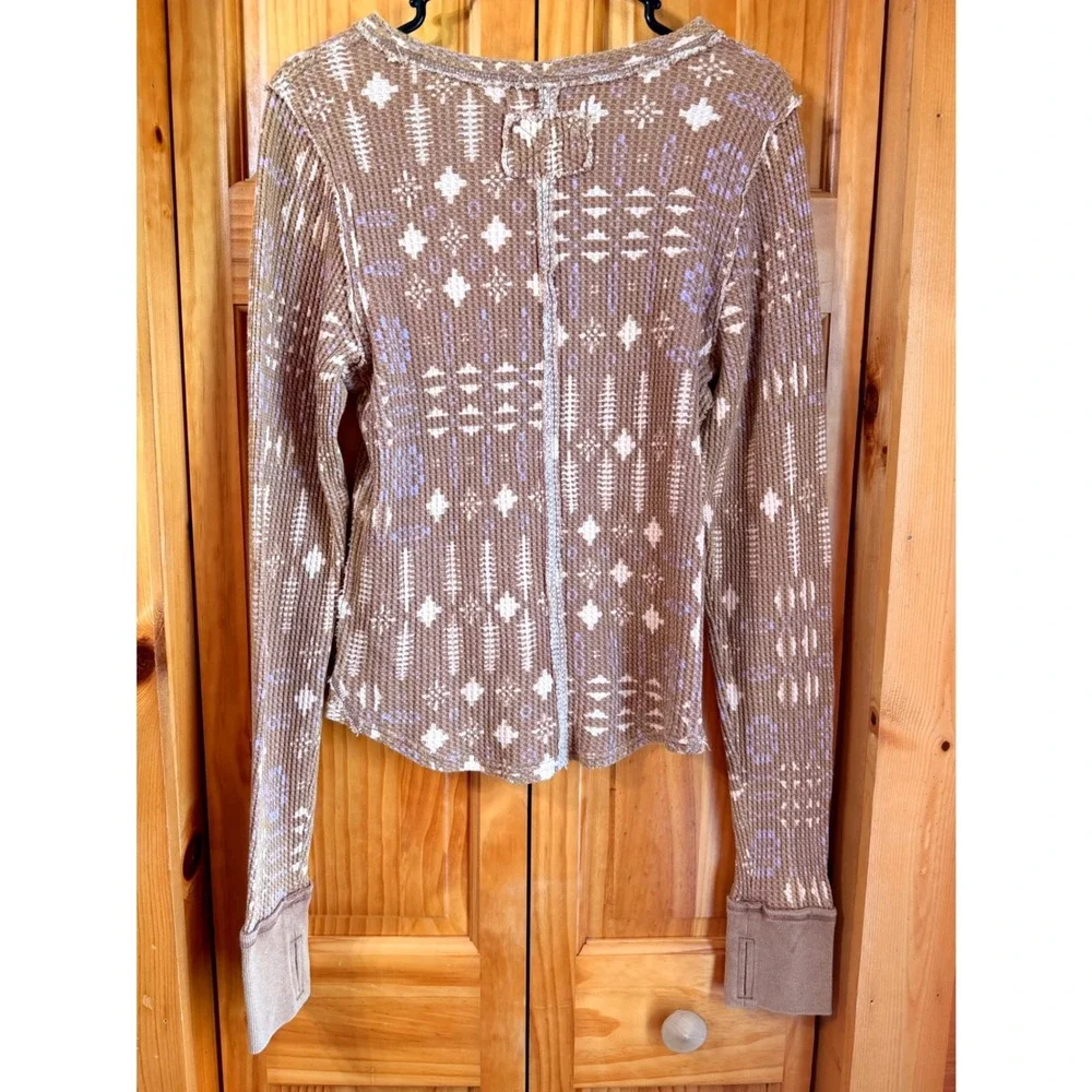 NWT Free People We The Free Pretty Little Thermal Top Latte Brown Print XL Boho